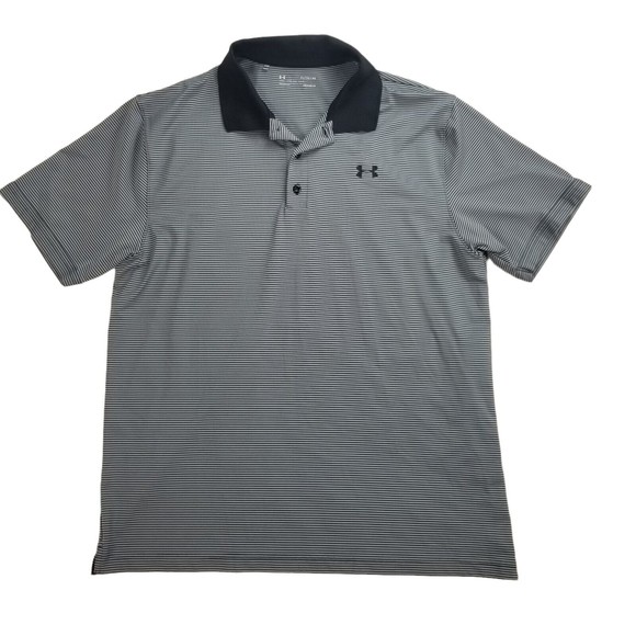 Under Armour Mens Polo Shirt Short Sleeves Striped Loose Heat Gear Black Size XL - Picture 15 of 16